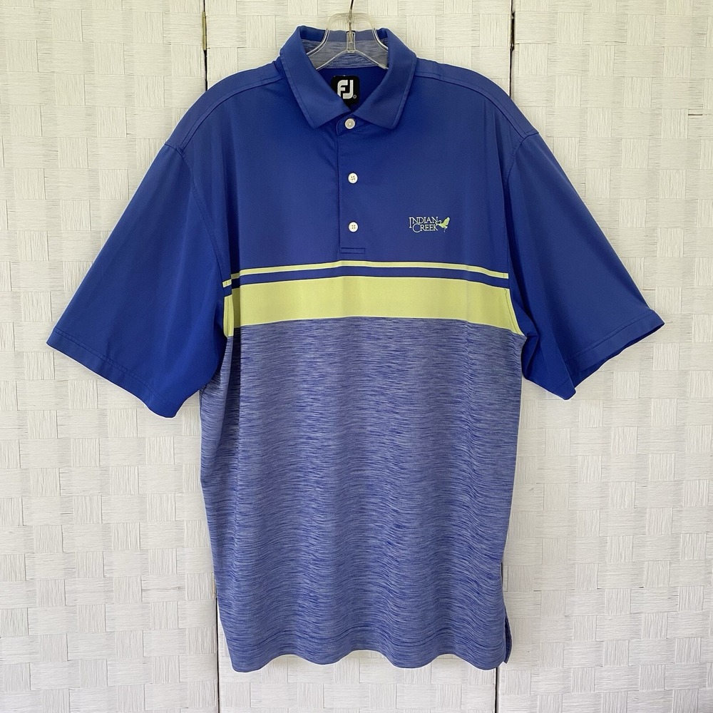 FootJoy Golf Polo Mens Large Blue Lime Green Indian Creek Country Club Athletic